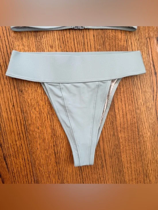 Free People V-Neck Top & Dylan High Waist Bottom in Slate Blue Bikini Swim Set - Picture 2 of 8